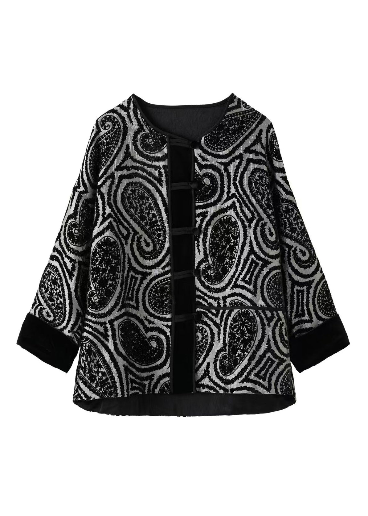 New Grey O Neck Print Button Cotton Coat Outwear Spring
