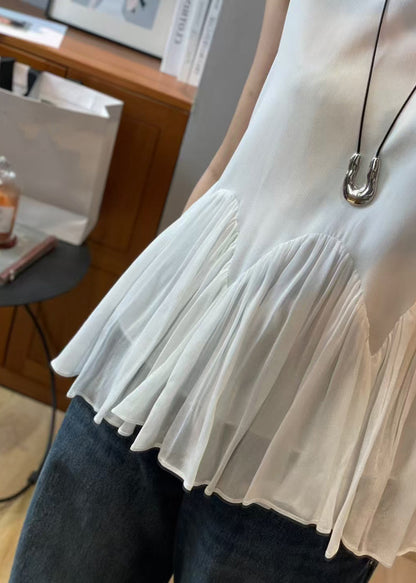 Loose White Wrinkled Chiffon Two-piece Set Sleeveless