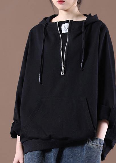 Hooded Autumn Simple Black Tops