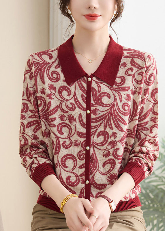 Purple Peter Pan Collar Print Knit Sweaters Fall