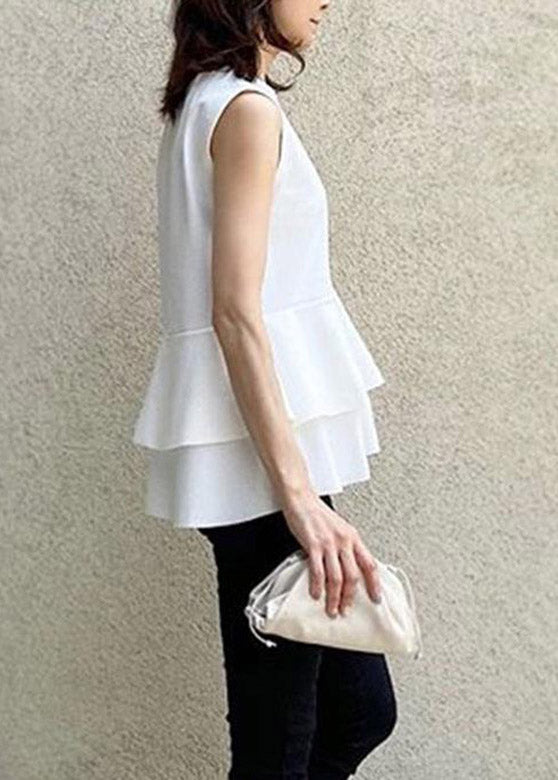 Modern Black O-neck Ruffled Chiffon T Shirts Summer