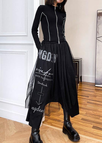 Diy Black Patchwork Letter Pants
