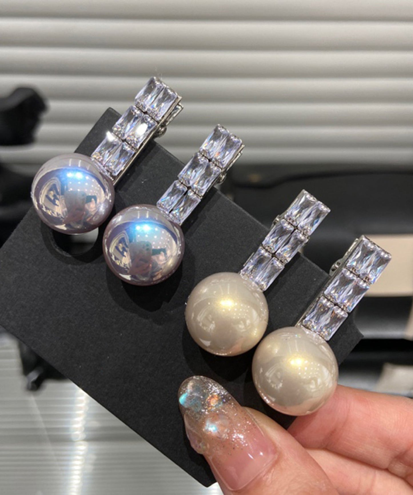 Diy Beige Alloy Crystal Zircon Pearl Hairpin