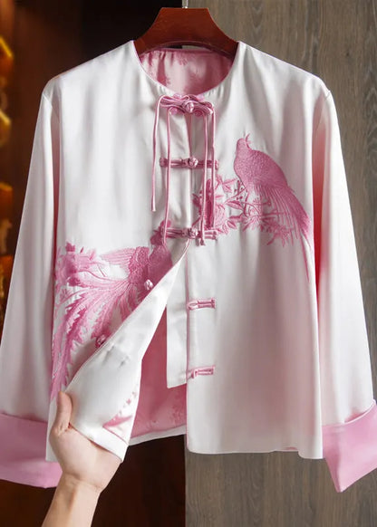 Pink Tasseled Embroideried Patchwork Silk Coat Fall