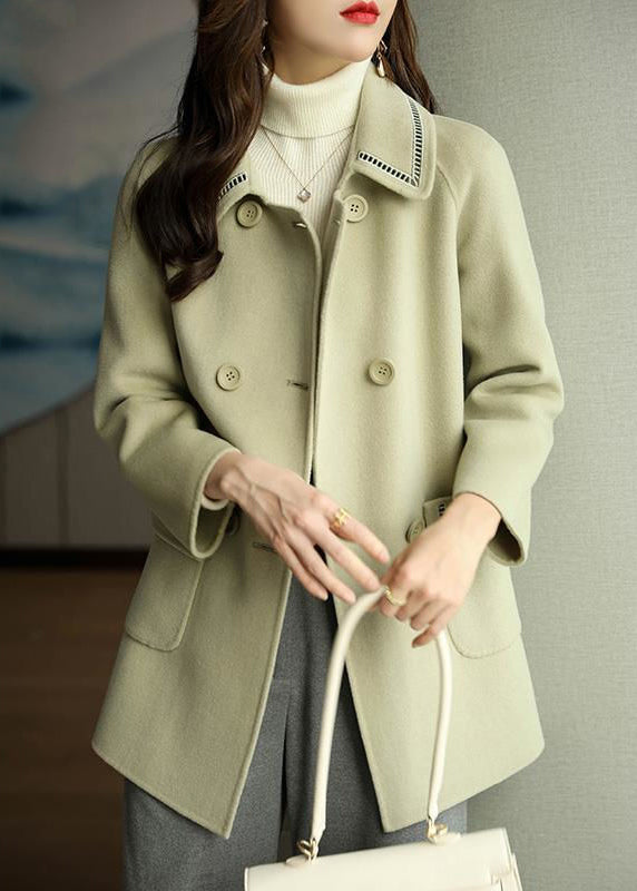 Light Green Peter Pan Collar Pockets Woolen Coats Winter