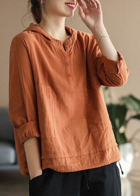 White Pocket Hooded Cotton Top Long Sleeve