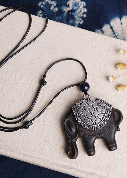 Retro Black Hand Knitting Alloy Elphant Pendant Necklace