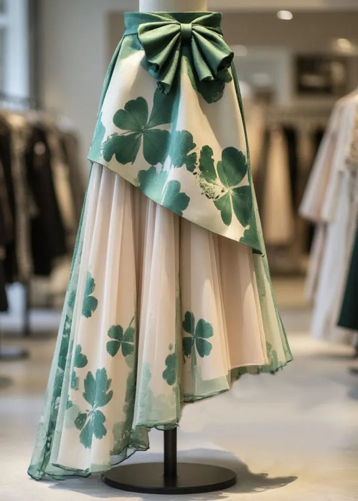 New Green Asymmetrical Bow Chiffon Patchwork Skirts Summer
