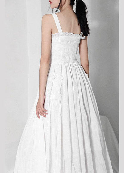 Summer White Cinched Ruffledcotton Maxi Dresses