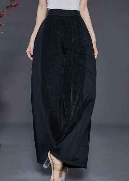 Black Side Open Chiffon Wide Leg Pants Summer