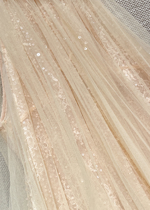 Pink Sequins Tulle Mini Dress Sleeveless