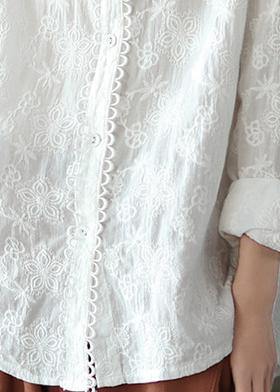 White Embroidery Shirts Lapel White Button Loose Spring Blouse