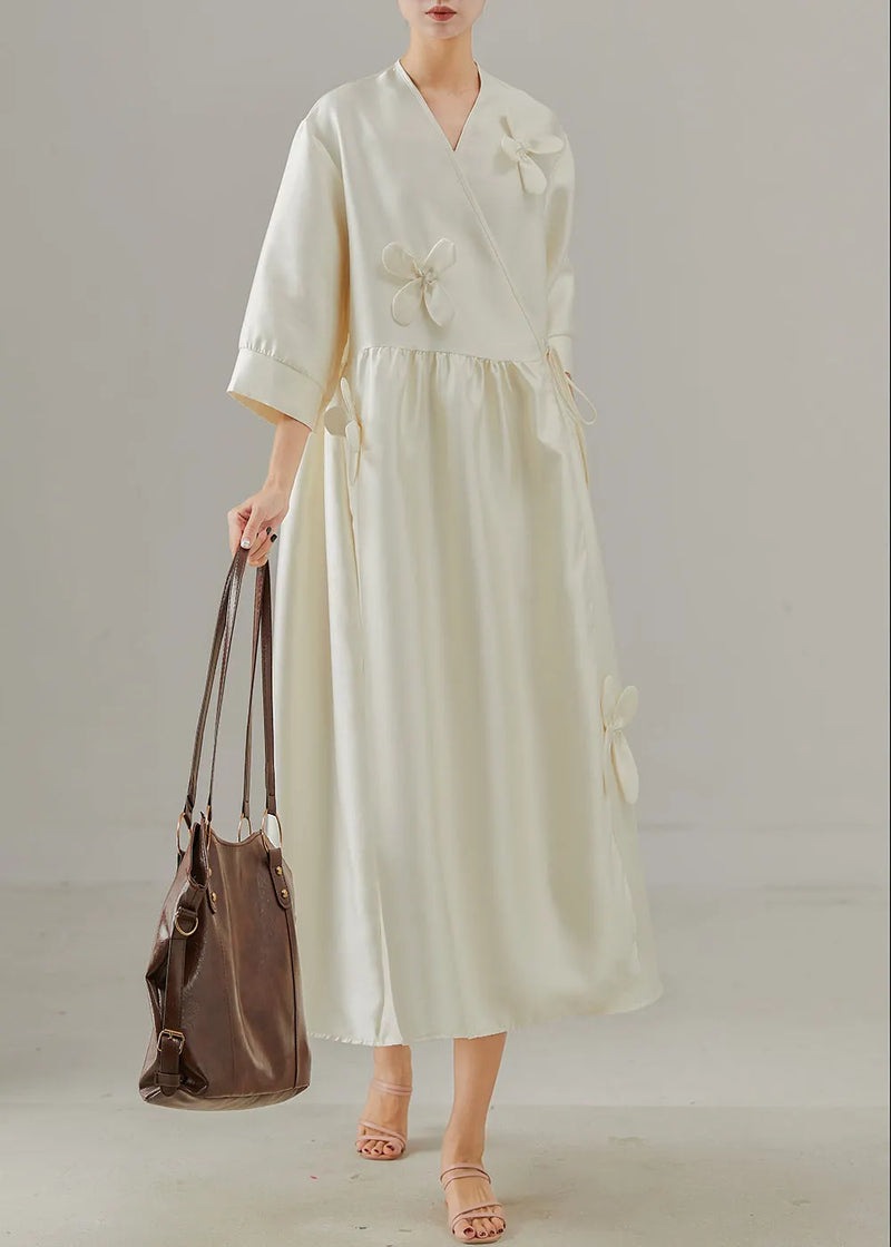 Boutique White Three-dimensional Lace Up Silk Dress Summer