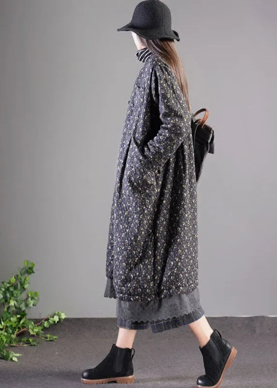 Black Lace Patchwork Fine Cotton Filled Witner Coats Lengthen