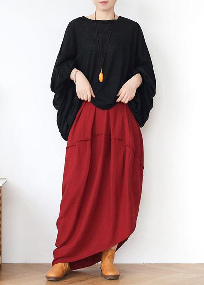 Red Elastic Waist Linen Skirt
