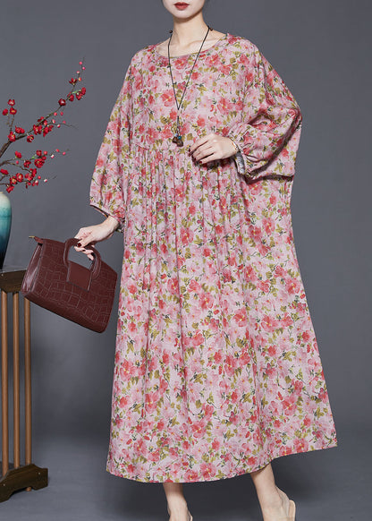 Red Oversized Print Linen Dresses Spring