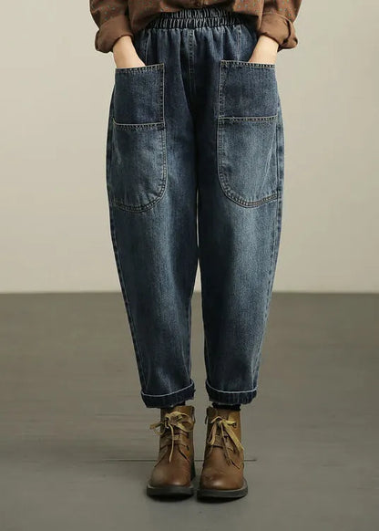 Blue Pockets Denim Harem Pants Fall