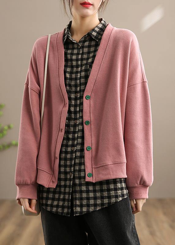 French Pink Clothes for Shape V Neck Button Down Spring Coats