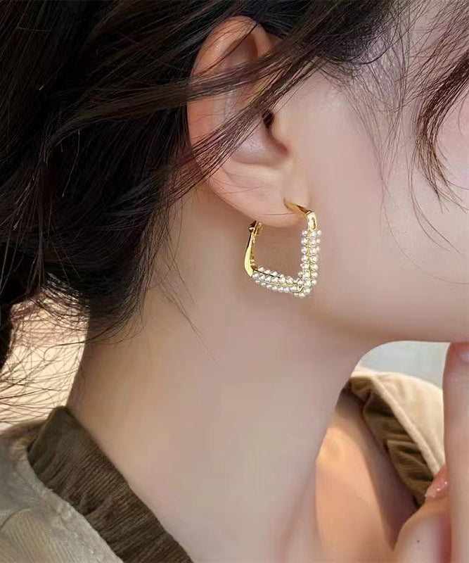 Gold Sterling Silver Overgild Zircon Pearl Hoop Earrings