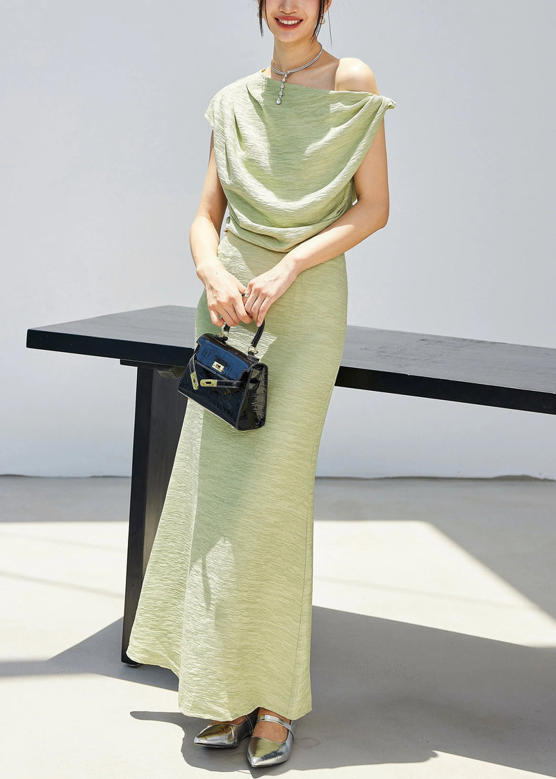 New Green Cold Shoulder Tops and Skirts Cotton Two Piece Set Summer