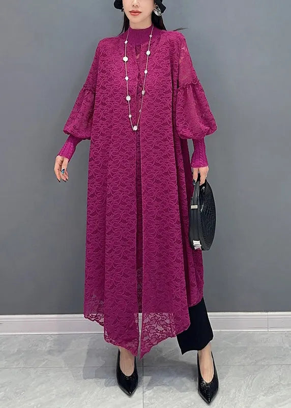 Rose Ruffled False Two Pieces Lace Dress Spring