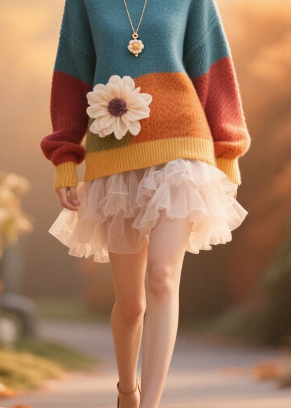 Colorblock O Neck Knit Pullover Fall