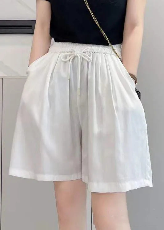 Simple Yellow Pockets Elastic Waist Cotton Shorts Summer