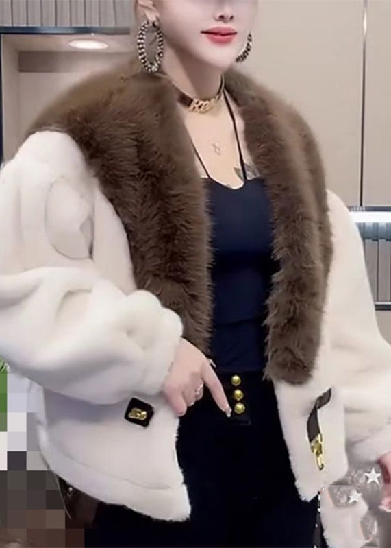 Orange Fur Collar Leather and Fur Coats Winter