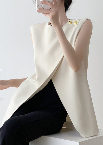 Stylish White Asymmetrical Spandex Tank Sleeveless