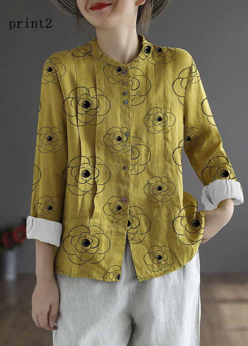 White Flower Button Fall Top Long Sleeve Linen