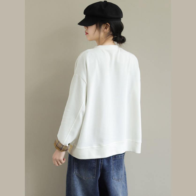 White Cotton Clothes for Long Sleeve Art Embroidery Pockets Blouses