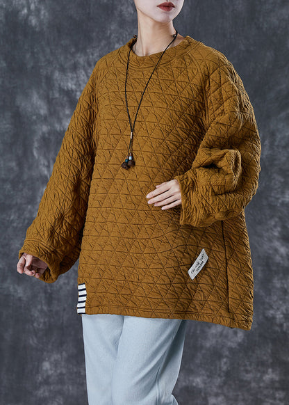 Khaki Oversized Applique Cotton Sweatshirts Top Winter