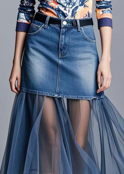 Navy Silm Fit Patchwork Denim Holiday Skirts Spring