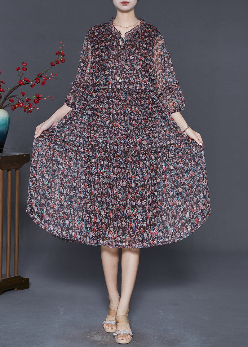 Black Ruffled Print Chiffon Robe Dresses Summer