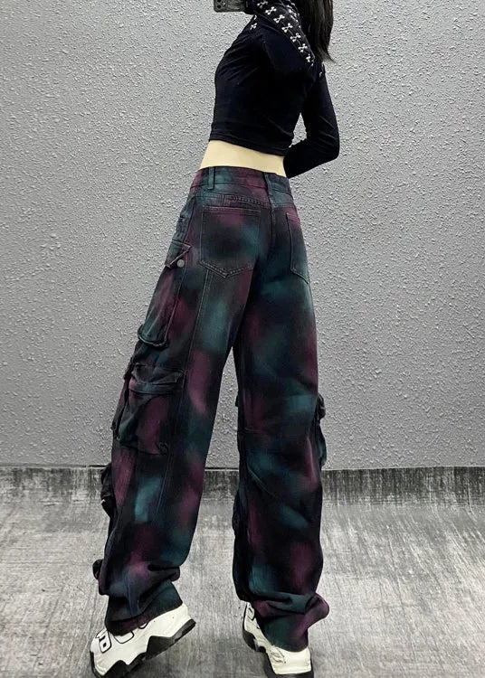 Original Design High Waisted and Multi Pocket Denim Pants Autumn