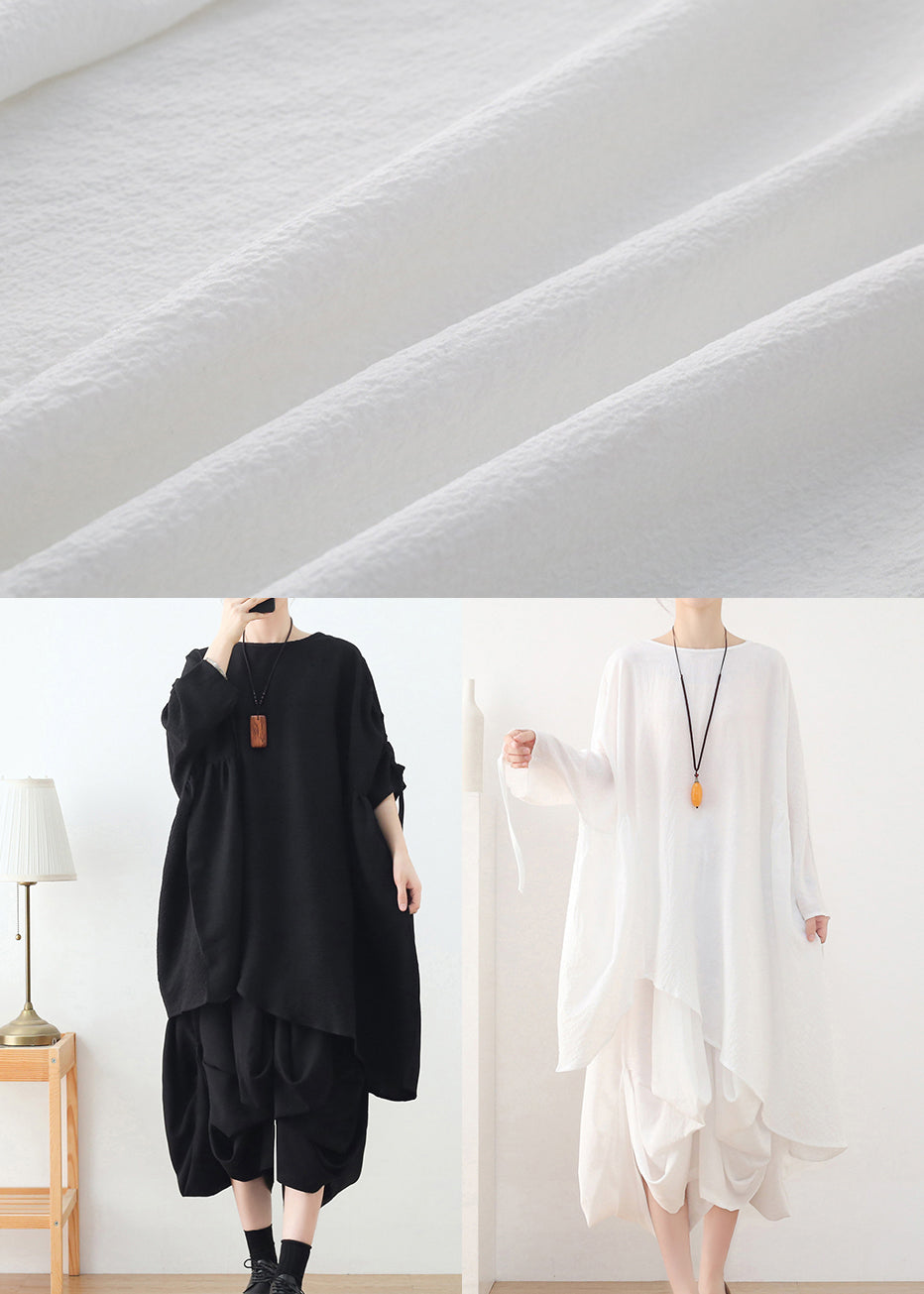 White O-neck Drawstring Cotton Pullover Tops Summer