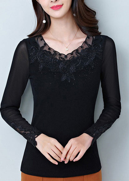 Coffee O Neck Patchwork Tulle Blouse Tops Spring