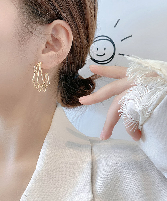 Gold Sterling Silver Alloy Square Hoop Earrings