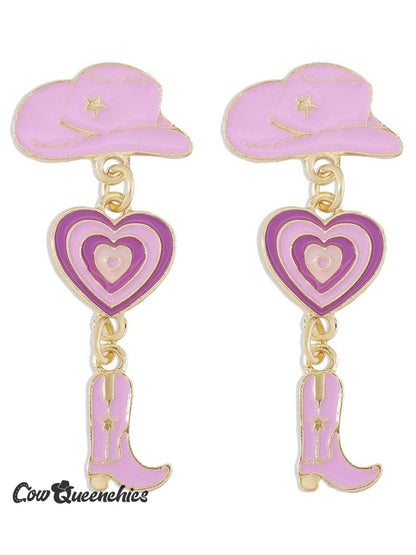 Western Cowboy Wind Hat Love Cowboy Boots Earrings
