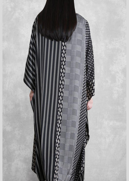 O Neck Patchwork Spring Clothes Pattern Black Striped a Line Dress
