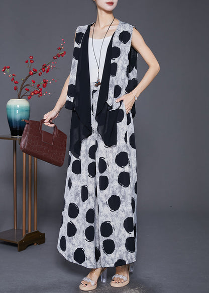 White Asymmetrical Patchwork Circles Cotton Two Piece Set Outfits Fall