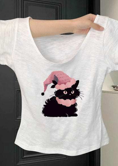 Pink U Neck Animal Print T Shirt Short Sleeve