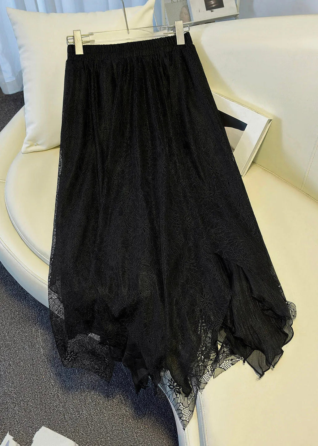 Organic White Elastic Waist Design Patchwork Lace Maxi Skirt Summer