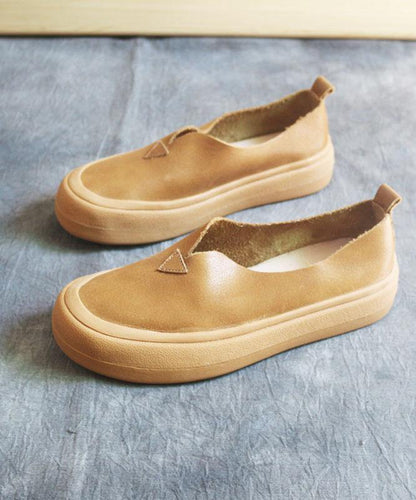 Khaki Genuine Leather Flats Flats