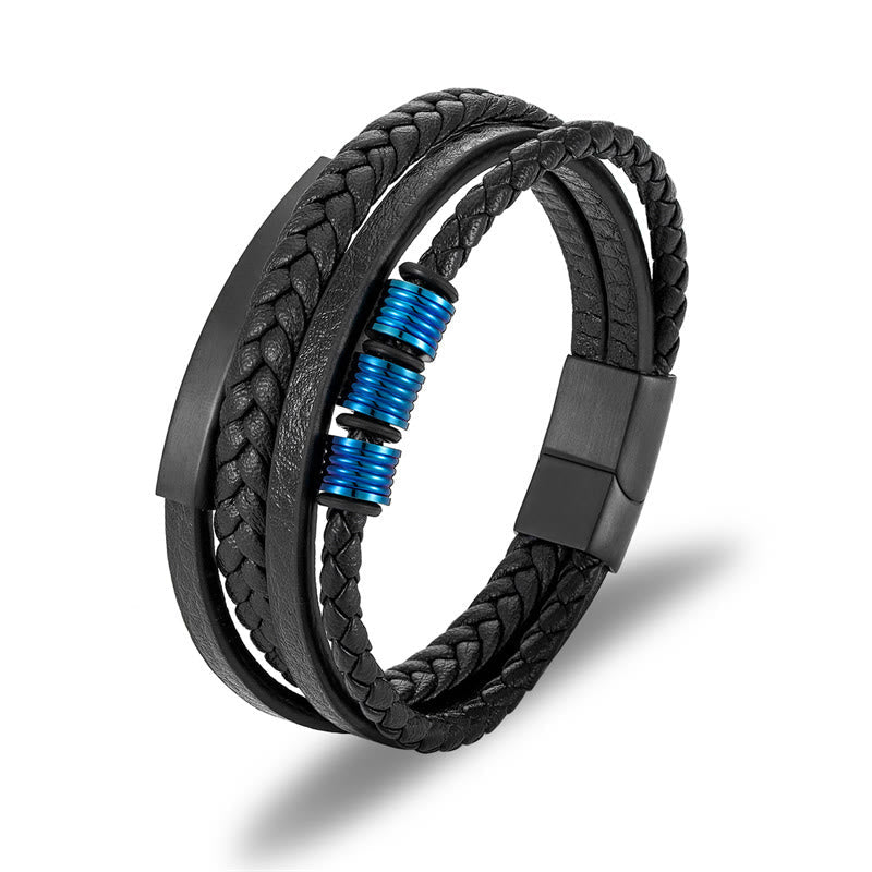 Buddha Stones Leather Multi-layer Titanium Steel Balance Braided Magnetic Buckle Bracelet