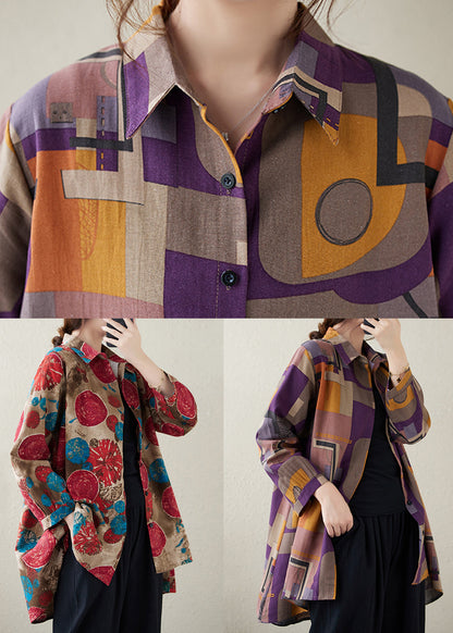 New Red Print Low High Design Cotton Shirt Tops Fall