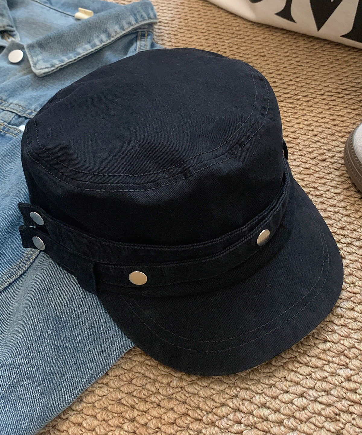 American Style Dark Grey Rivet Denim Versatile Hat