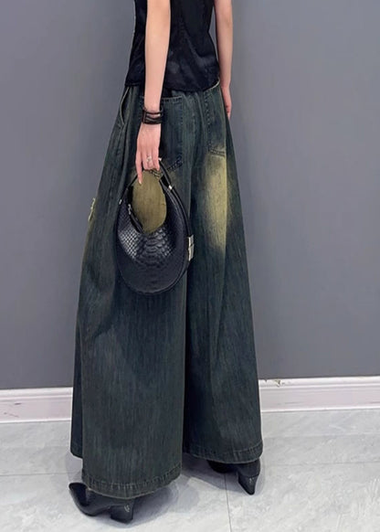 Embroideried Elastic Waist Wide Leg Jeans