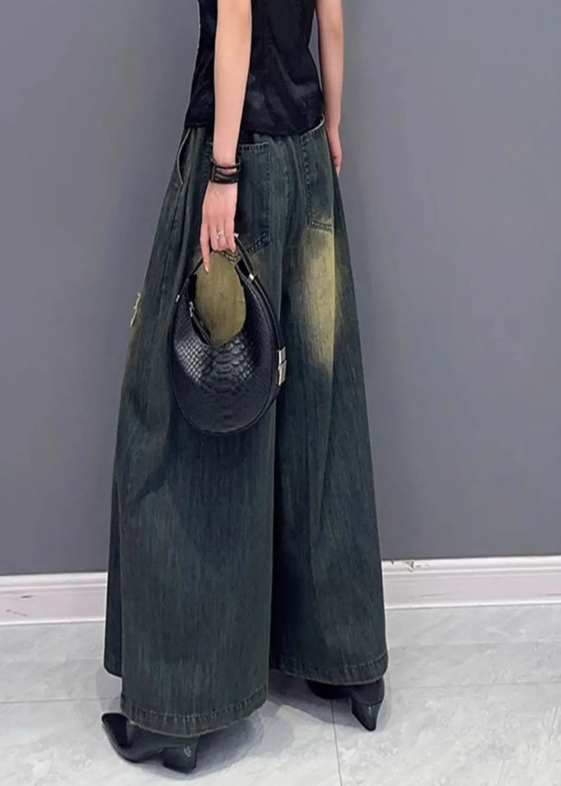 Embroidered Elastic Waist Wide Leg Jeans