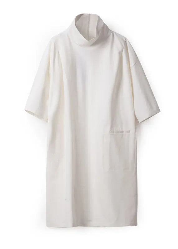White Turtle Neck Cotton Maxi Dresses Half Sleeve